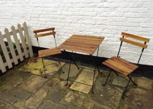 Outdoor table and seating for two