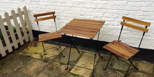 Outdoor table and seating for two